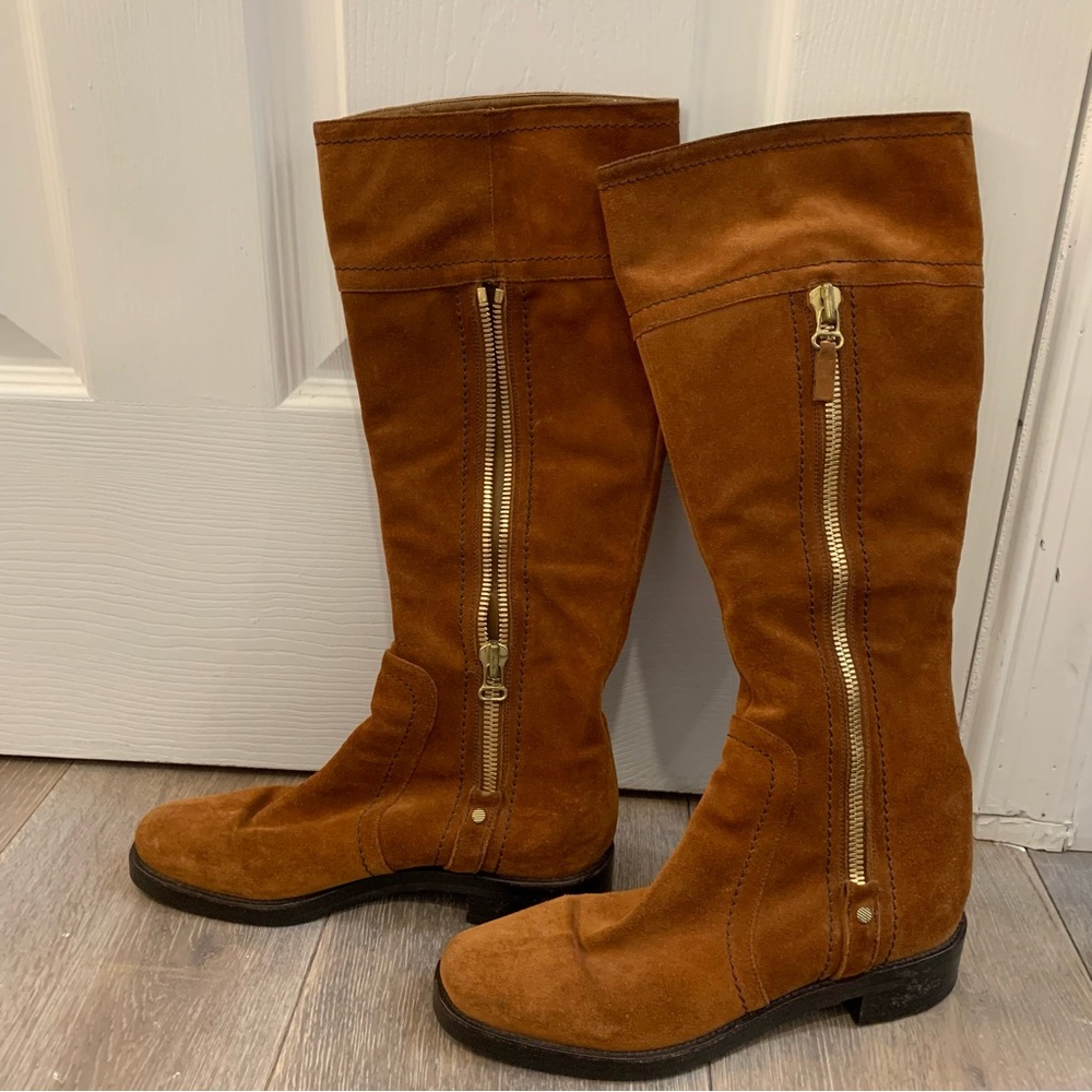 Vintage Sergio Rossi Brown Suede Knee-High Boots Sz EU 36.5 US 6